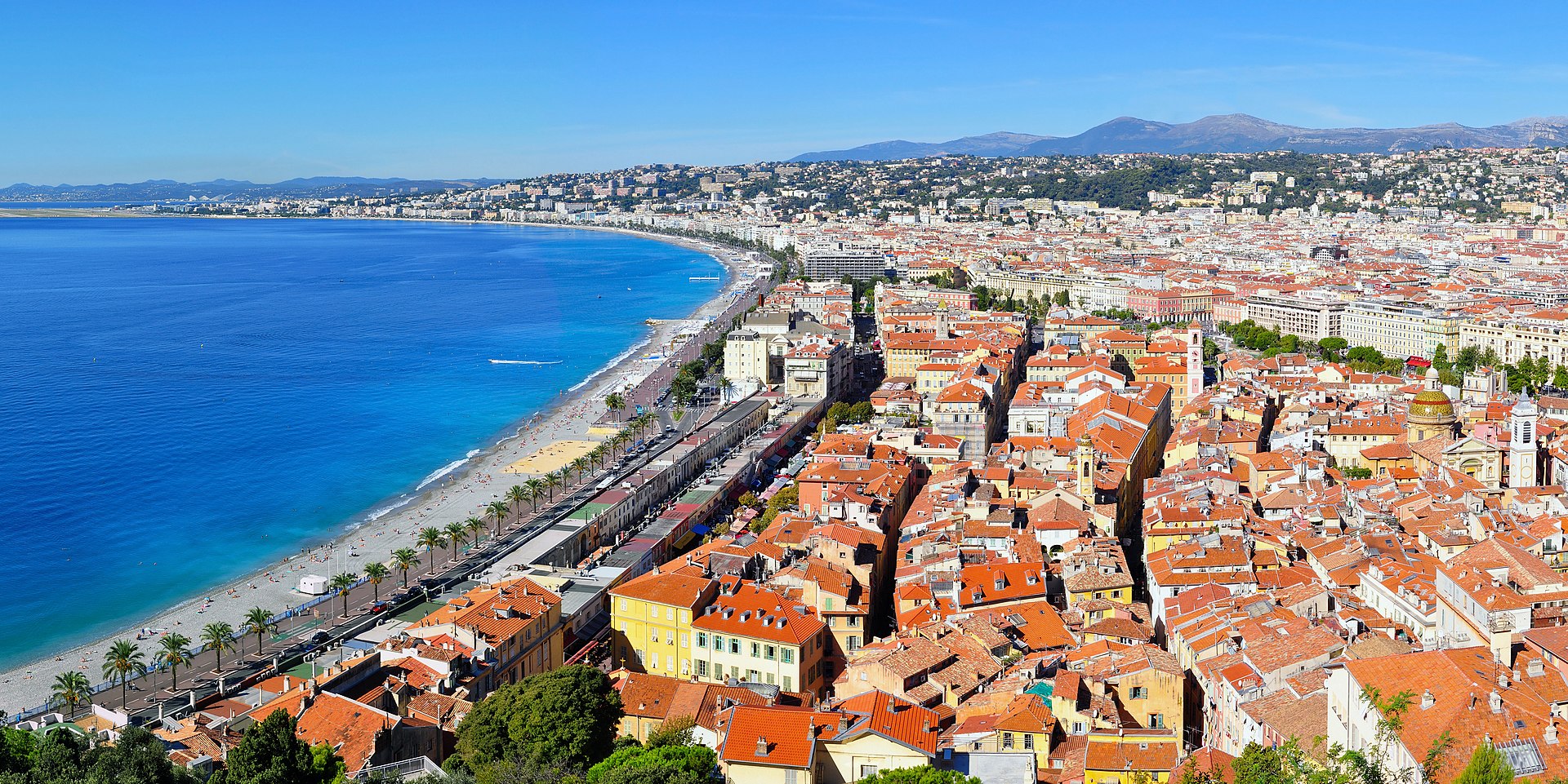 Panoramic view of the old city and the Promenade des Anglais in Nice, on the French Riviera